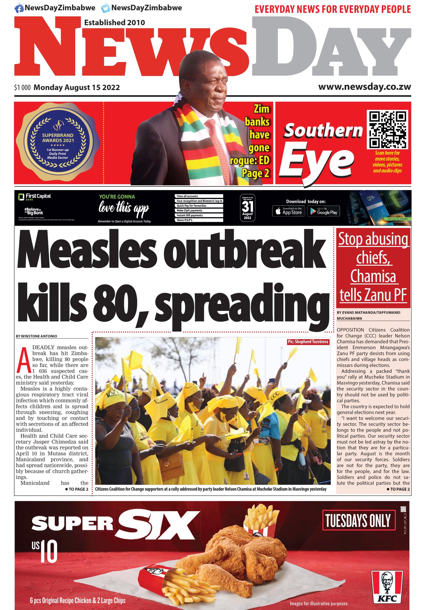 NewsDay Zimbabwe on Twitter: "🔴Just published: front page of the #