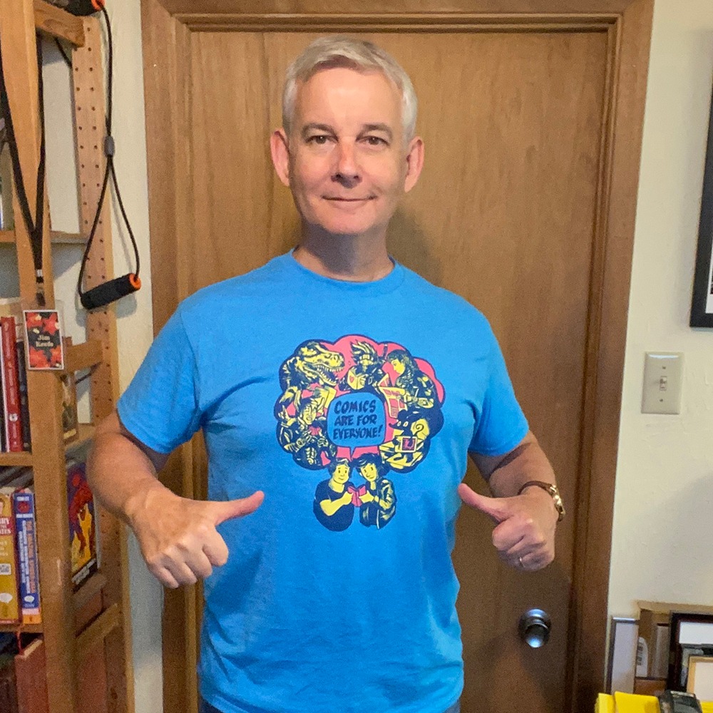jim_keefe's tweet photo. My shirt while being on an Autoptic Festival panel today. Courtesy of Jack Kotz. https://t.co/cbzfhe8R8O #Autoptic #AutopticFestival #comicart #comics #zines # https://t.co/3KuDCQffpa