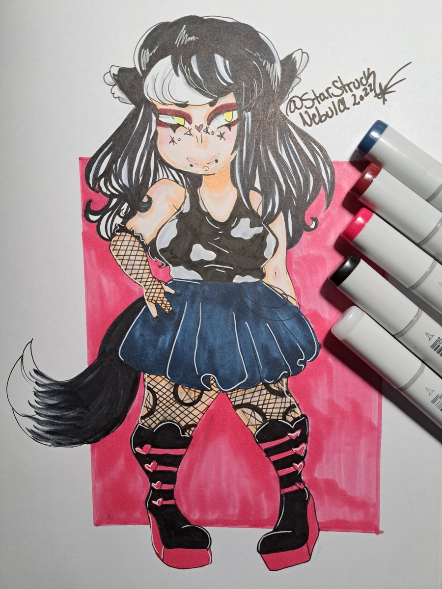 NebulaStruck's tweet photo. Rawr 🦕 
Done with Copic and Copic multiliners 
.
.
.
#traditional
#traditionalart #traditionalartwork #traditionalartist #Copic #copicmarker #copicart #copicmarkers #anime #animeart #neko #nekogirl #nekoart #kawaii #Gothic #alt #simplebg #artistsupport https://t.co/0lnrQqhqf4