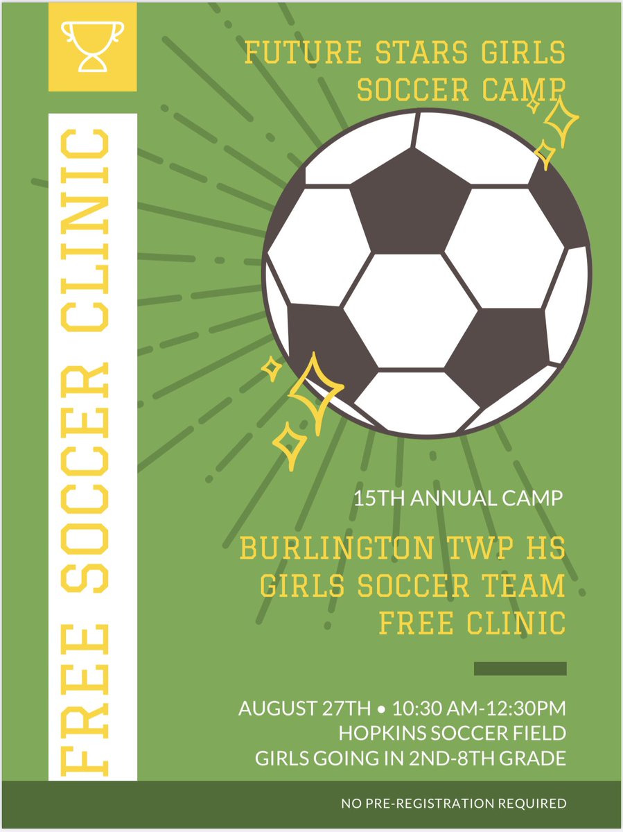 BTHSGirlsSoccer's tweet photo. Free Soccer Clinic by our players!!! Spread the word!!

@bthsathletics https://t.co/XO9KPfEAH4