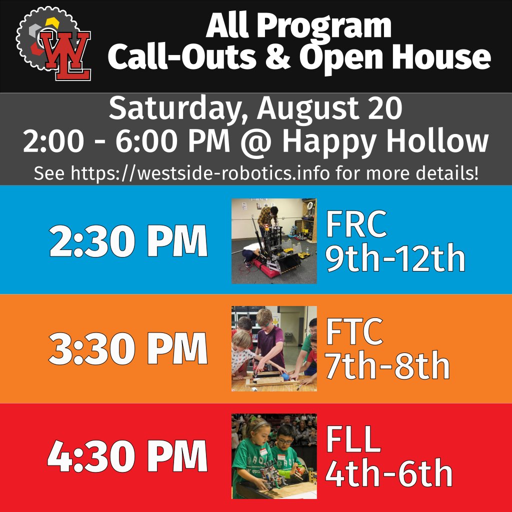 WLRobotics's tweet image. Learn how you &amp;amp; your kids can get involved in our programs at our call-out open house on August 20th!