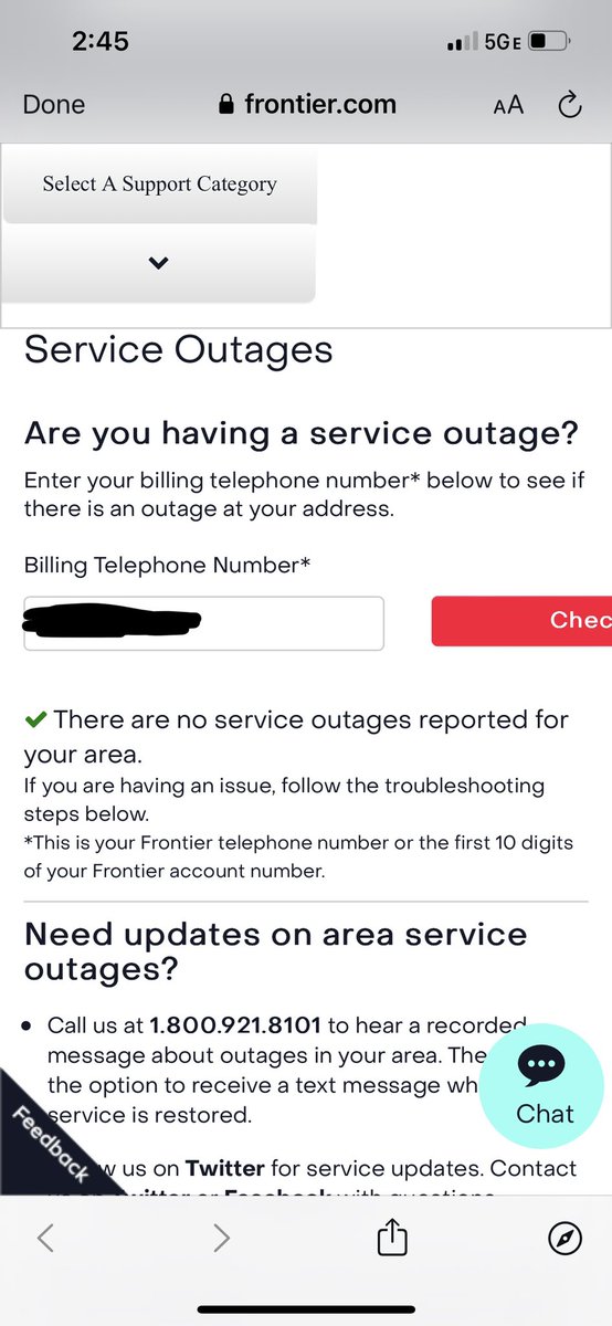 thrich's tweet photo. @AskFrontier Stop telling people to check your website for updates. It doesn’t give correct information. ETA to fix your California outage yet? https://t.co/d0bRrcDg2e