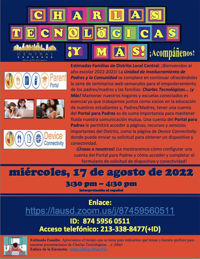 Please join us at our 1st Tech Talks of the year on August 17, 2022 at 3:30 PM. Link: lausd.zoom.us/j/87459560511