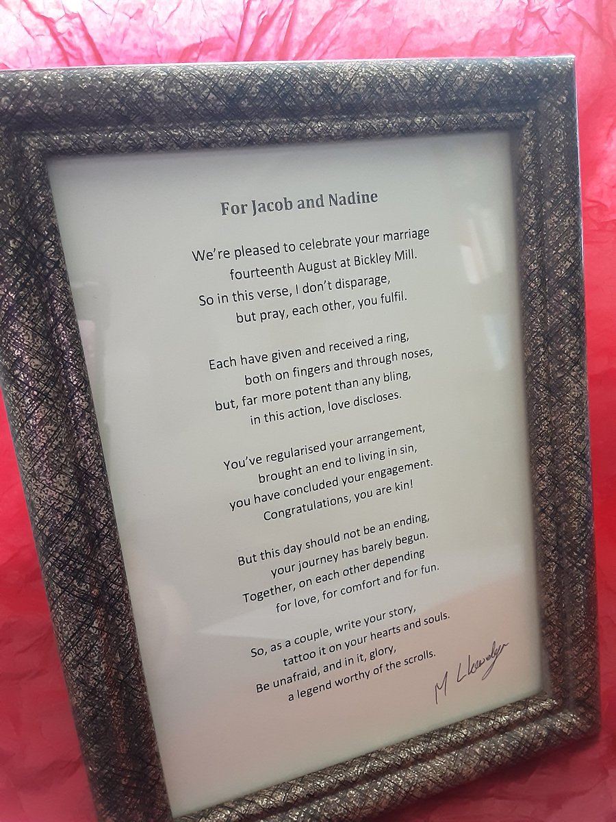 llewelynwrites's tweet photo. Congratulations to Jacob and Nadine on their wedding today. #poetry #marriage https://t.co/neyD7sc1Os