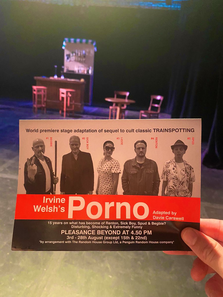 OUTSTANDING @daviecar <a href="/IrvineWelsh/">Irvine Welsh</a> @FringePORNO By far one of the best things to see at this years fringe. #EdinburghFringe #edinburghfestival not a bad seat either !