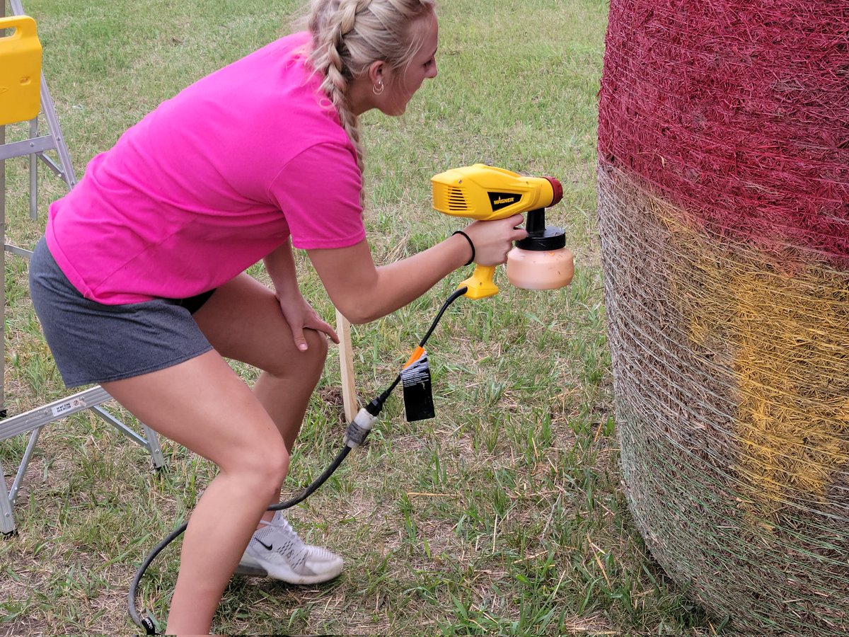FFAMcCook's tweet photo. Today we decorated our hay bales for upcoming DakotaFest. Auction is Wednesday at 2:45 these would look awesome at the end of a driveway, or sitting by a local business. #ffarocks #keepitlocal #winnhay https://t.co/NiwmAJrlkX
