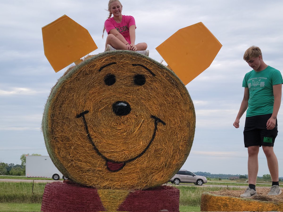 FFAMcCook's tweet photo. Today we decorated our hay bales for upcoming DakotaFest. Auction is Wednesday at 2:45 these would look awesome at the end of a driveway, or sitting by a local business. #ffarocks #keepitlocal #winnhay https://t.co/NiwmAJrlkX