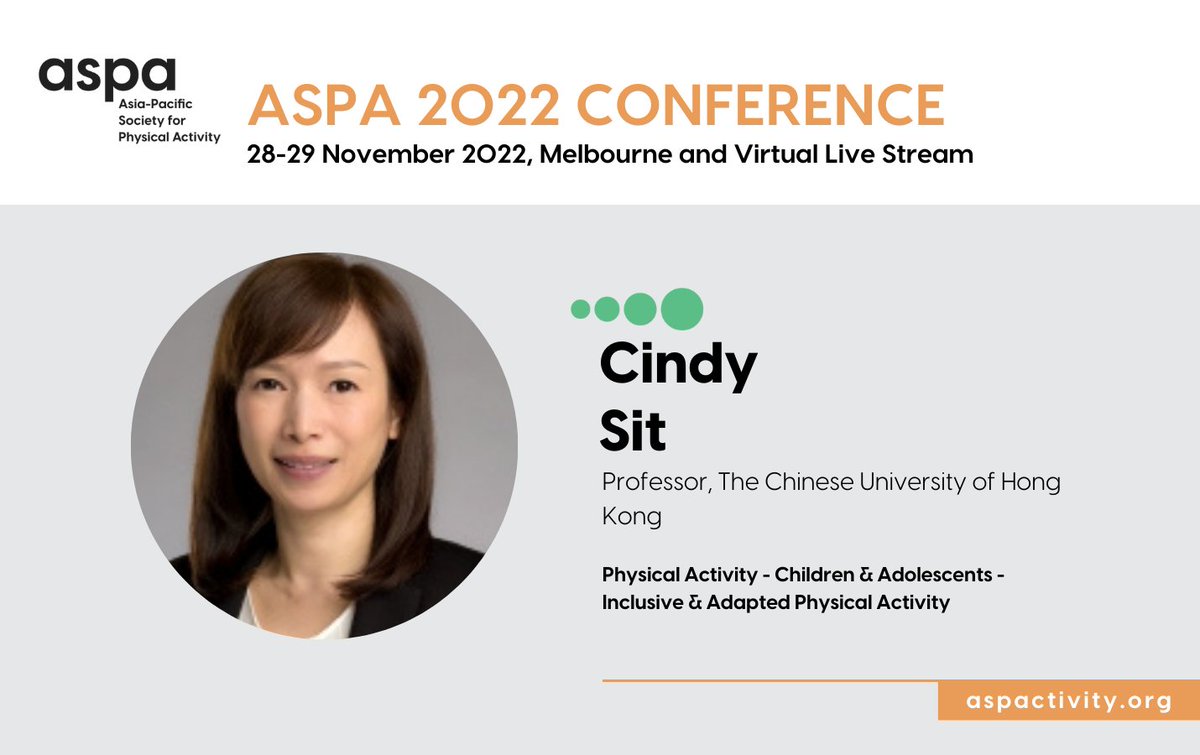 ASPActivity's tweet photo. 📢#ASPA2022 - Keynote Announcement
We are excited to announce Professor Cindy Sit as a keynote speaker for #ASPA2022!
#PhysicalActivity #Children #Adolescents #AdaptedPA
Join us 28-29 Nov - register now 👉https://t.co/DAKjlXPM9L https://t.co/oknNNY3Iw7