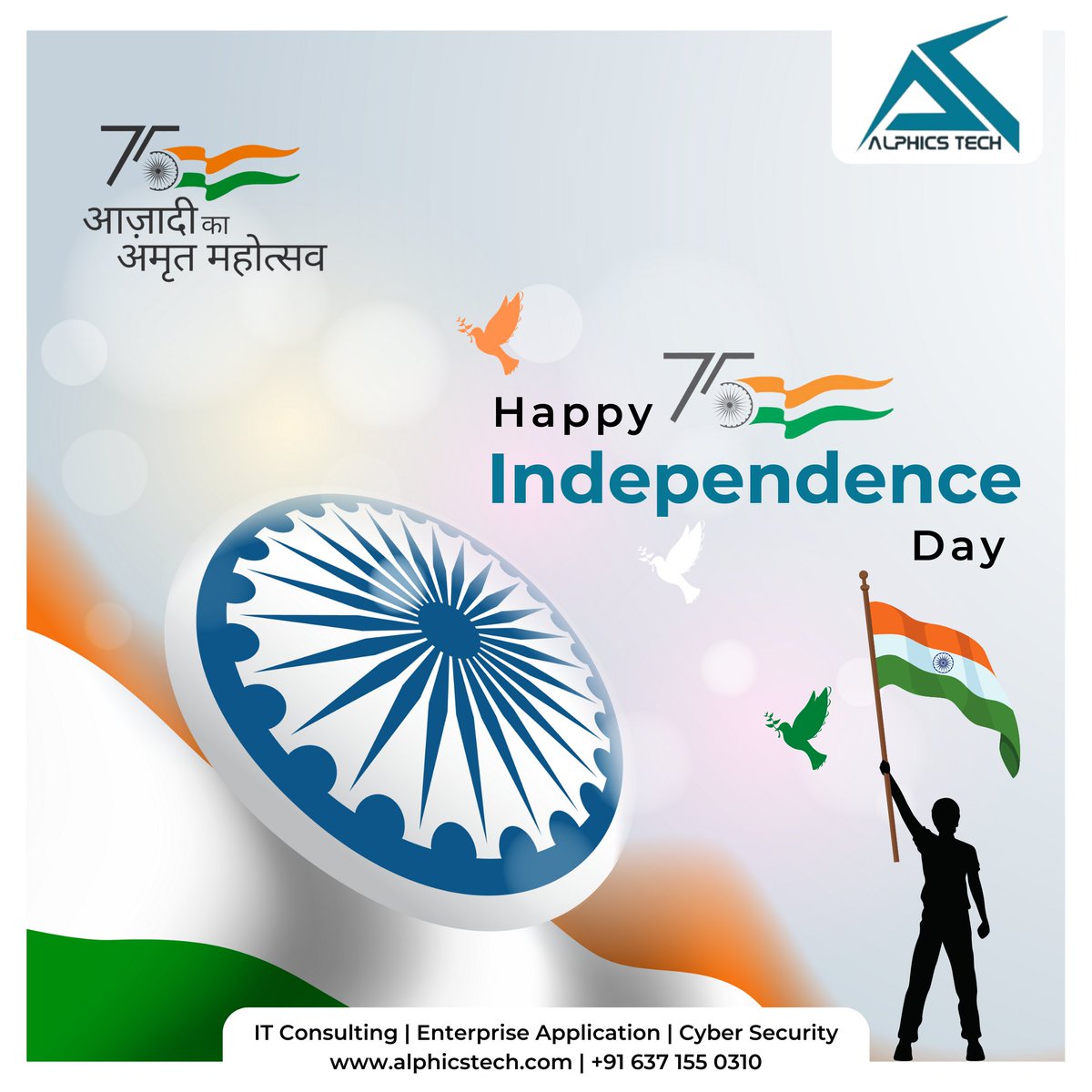 alphicstech's tweet photo. This year marks 75 years of India’s Independence. Let us promise to take our nation on the path of prosperity and glory. Wishing everyone a warm #HappyIndependenceDay 🇮🇳 #HarGharTiranga
#alphicstech #salesattics #sliverfox https://t.co/NmyfBAa9l4