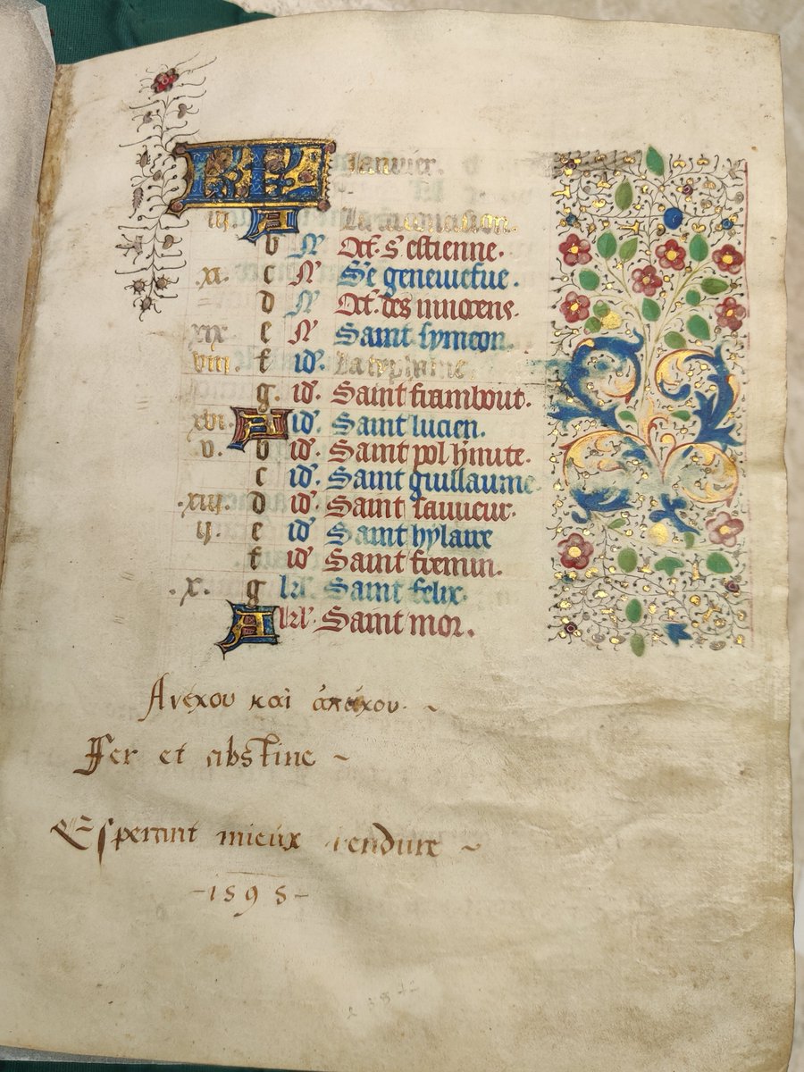 cokldb's tweet photo. The calendar is equally pleasing to look at, from a distance, with red/blue and gold entries, and blocks of acanthus leaves, see the first 1/2 of Jan below
2/🧵 https://t.co/WsvB4eibd5