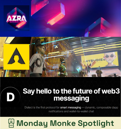 MonkeDAO🍌 (@monkedao) on Twitter photo For this week’s upcoming 🐒Monday Monke Spotlight🐒 we’ll have:
<a href="/kenwalton/">kenwalton.eth.sol.sui ➡️ Consensus Toronto</a> from <a href="/AzraGames/">Azra Games</a>
<a href="/ellihandro/">elli</a> from <a href="/AnybodiesNFT/">ANYBODIES</a>
<a href="/aliquotchris/">Chris | Dialect</a> from <a href="/saydialect/">Dialect 📥 (hiring)</a>
Get ready for an exciting Monday!
x.com/i/spaces/1jMKg…
See you there 🍌 For this week’s upcoming 🐒Monday Monke Spotlight🐒 we’ll have:
<a href="/kenwalton/">kenwalton.eth.sol.sui ➡️ Consensus Toronto</a> from <a href="/AzraGames/">Azra Games</a>
<a href="/ellihandro/">elli</a> from <a href="/AnybodiesNFT/">ANYBODIES</a>
<a href="/aliquotchris/">Chris | Dialect</a> from <a href="/saydialect/">Dialect 📥 (hiring)</a>
Get ready for an exciting Monday!
x.com/i/spaces/1jMKg…
See you there 🍌