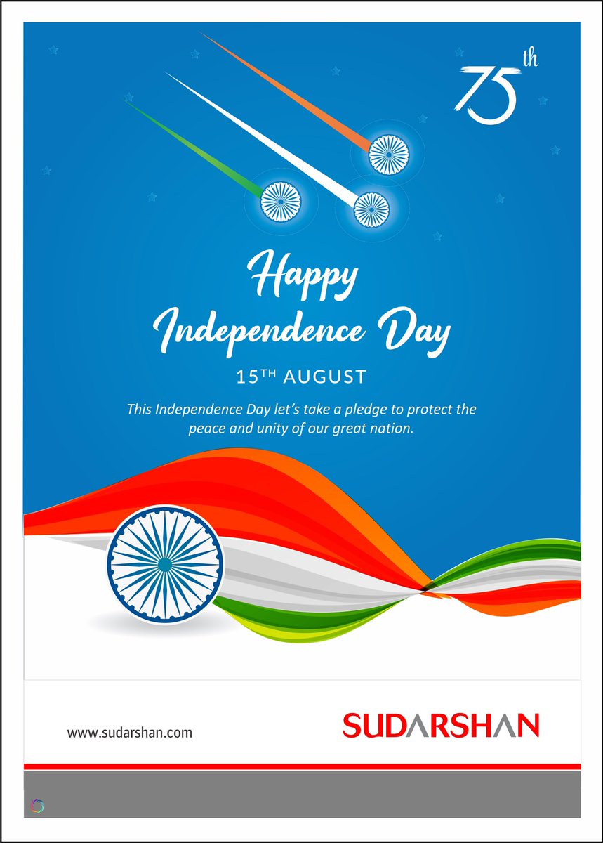 sudarshan_color's tweet photo. Sudarshan wishes every Indian a very Happy 75th Independence Day!
We are proud to be #Indian at heart and #global in spirit.
#IndependenceDay #MakeinInda #Indiannindustries #chemicalindustry https://t.co/KvGwaHwxOR