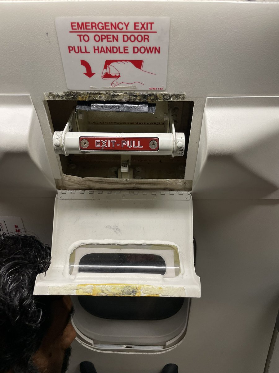 brp_runner28's tweet photo. Thinks it’s time for some plane TLC @AmericanAir this “Velcro” is worn out and couldn’t stay closed during our <2 hour flight. All 4 emergency handles looked like this on the plane. 👎🤮 https://t.co/m50w7iIDeJ