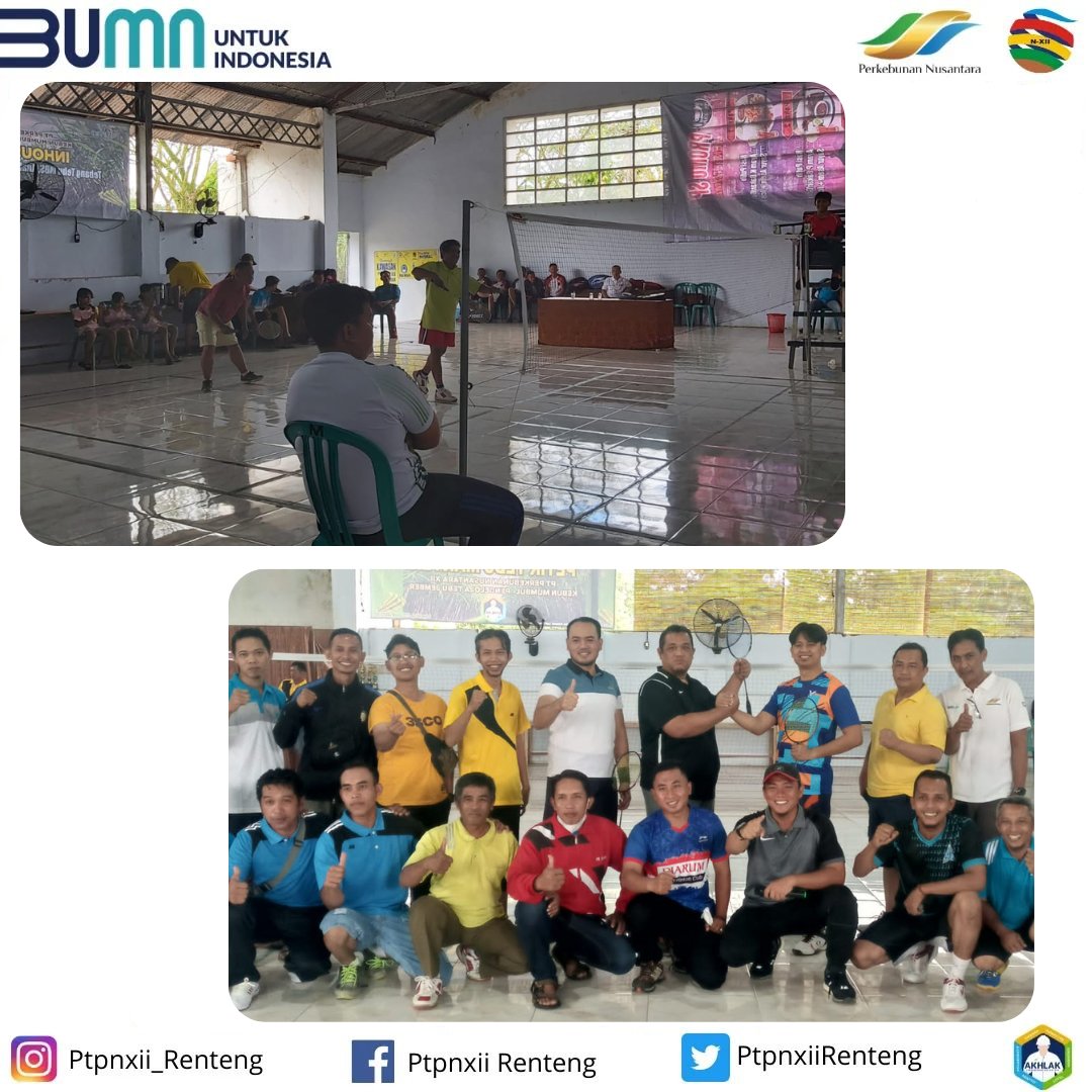 XiiPtpn's tweet photo. Kegiatan lomba bulu tangkis dalam memperingati HUT RI ke 77.
@holding_ptpn 
@officialptpn12 https://t.co/wIoEiiGGTk