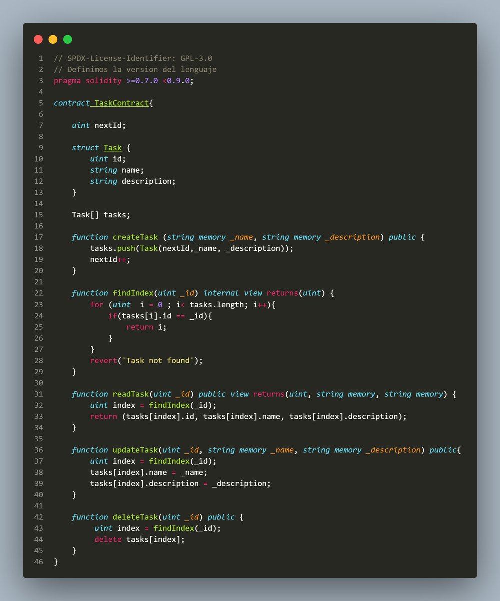 George_sv's tweet photo. ¡Hey Devs! Volvemos a las noches de tutoriales, práctica y café, en esta vez desarrollando un pequeño Smart Contract con Solidity con el objetivo de crear un pequeño CRUD e ir aprendiendo los primeros pasos. 

#Solidity #blockchain #development  #ElSalvador https://t.co/7TDhc8hJVW