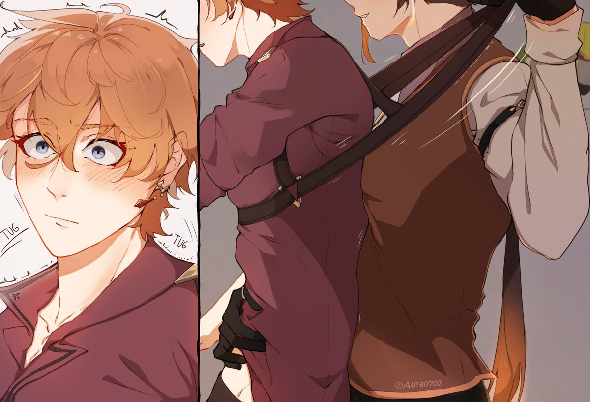 Aura0702's tweet photo. In Zhongli's defense, 5 cm apart from Childe is way too much #ZhongChi  #鍾タル 🔶💧 https://t.co/rmDD4R5krr