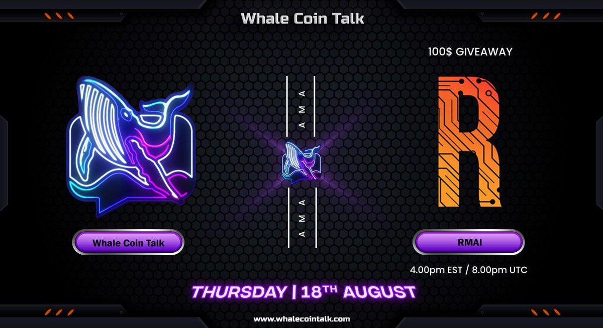 What you guys expected, super AMA with the friends of Whale Coin Talk.... You can't miss the opportunity to be a winner and learn more about #Rmai and his Metaverse Life-Z.
#RoiMasterAcademy INC.
#Token_Rmai
t.me/whalecointalk
t.me/+UG36iluvFh9lN…
<a href="/WhaleCoinTalk/">Whale Coin Talk</a>