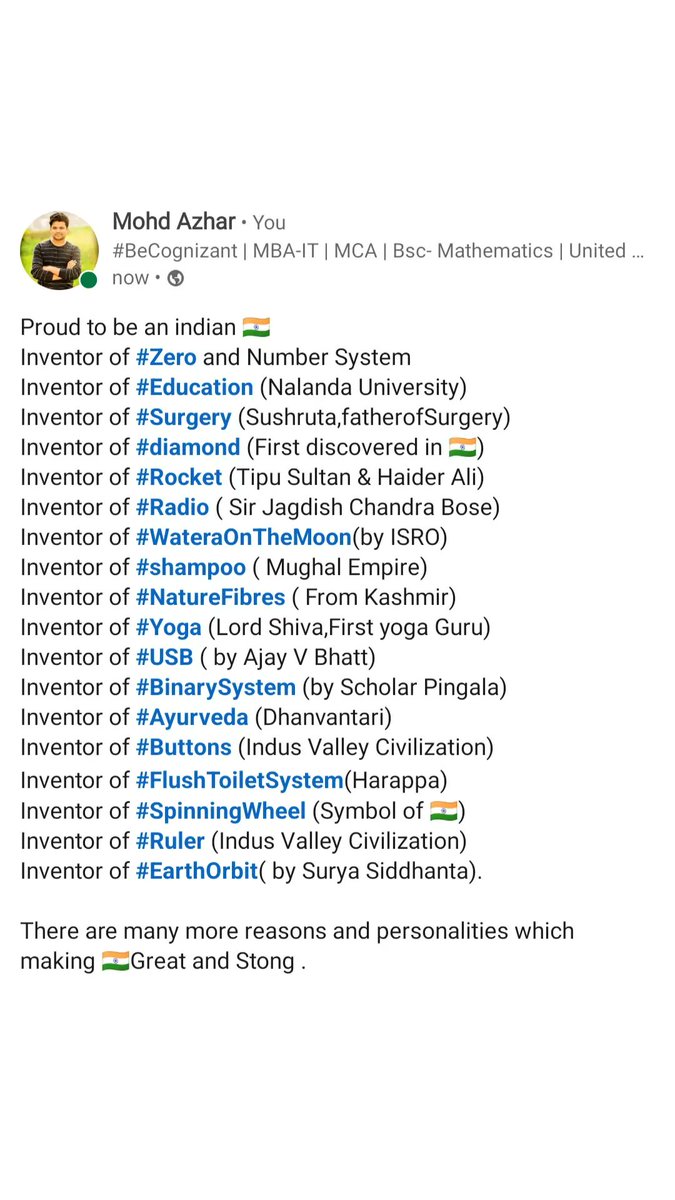 azharsalamat786's tweet photo. Indian Invention which are accepted universally.
#15august 
#AzadiKaAmritMahotsav 
#Indianflag 
#HappyIndependenceDay 
 #IndependenceDay https://t.co/xt2WQjDnbd