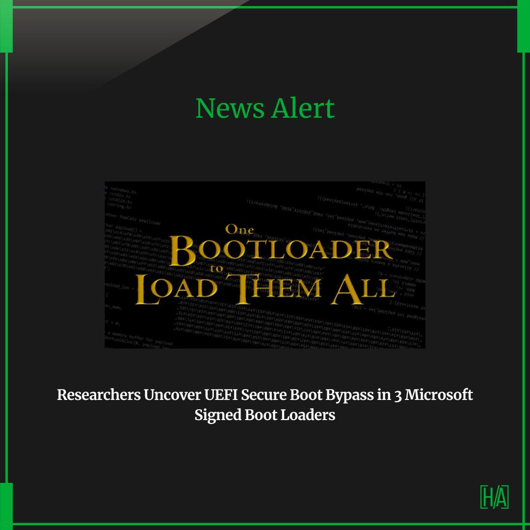News Alert!

Researchers Uncover UEFI Secure Boot Bypass in 3 Microsoft Signed Boot Loaders 

Source: zcu.io/H0PD 

#SecurityNews #infosec #hacking #hacker #india #uae #russia #usa