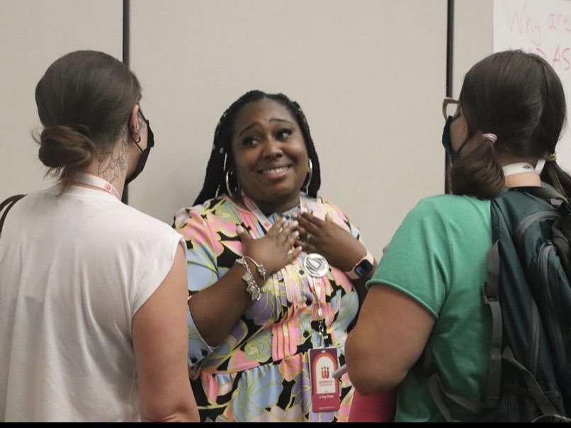 Mad as Hell: Mobilizing Our Feminist Base. Packed room, live letter writing campaign. Reaching voters where their at!! #MadAsHell