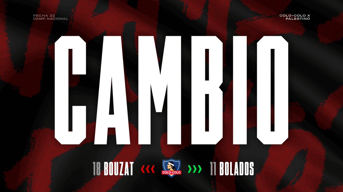 ColoColo's tweet photo. ⏰ 75' | Ingresó Marcos Bolados en reemplazo de Agustín Bouzat.

#ColoColo 0 - 0 #Palestino

#VamosColoColo | #TorneoNacional https://t.co/bJFcNLo2cz