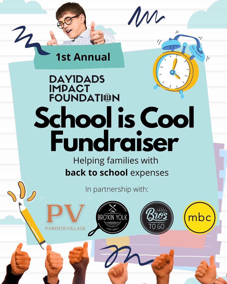 𝗦𝗰𝗵𝗼𝗼𝗹 𝗶𝘀 𝗖𝗼𝗼𝗹 𝗙𝘂𝗻𝗱𝗿𝗮𝗶𝘀𝗲𝗿 

The Bro’Kin Yolk, Bro's To Go, &amp; Morning Brunch Co. are partnering up with @day1dads and @parentsvillageyyc to give back to those who need a hand.