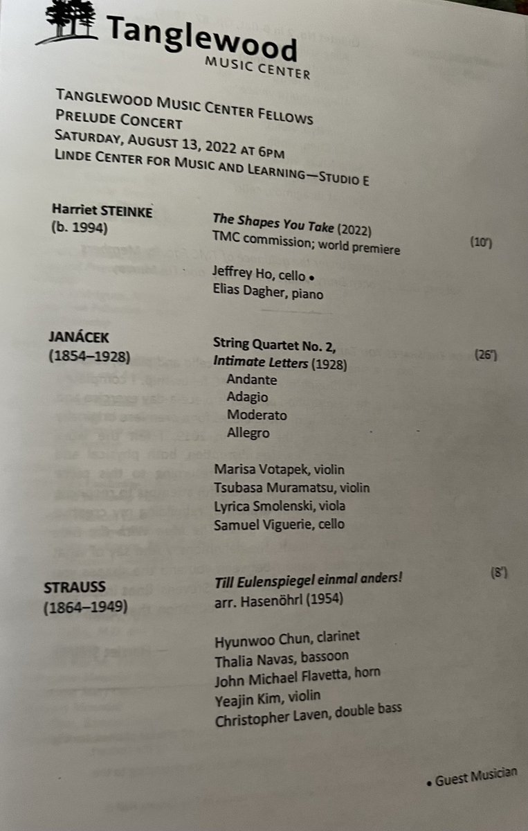 JoelRMelamedMD's tweet photo. The final #TanglewoodMusicCenter Prelude of @TanglewoodMA 2022 was both historic with impressive #HarriettSteinke #WorldPremiere meditation & stunning with the @CurtisInstitute’s beloved #RobertoDiaz leading an impeccable spirited #Mendelssohn Quintet conclusion https://t.co/D0BpNhI7ny