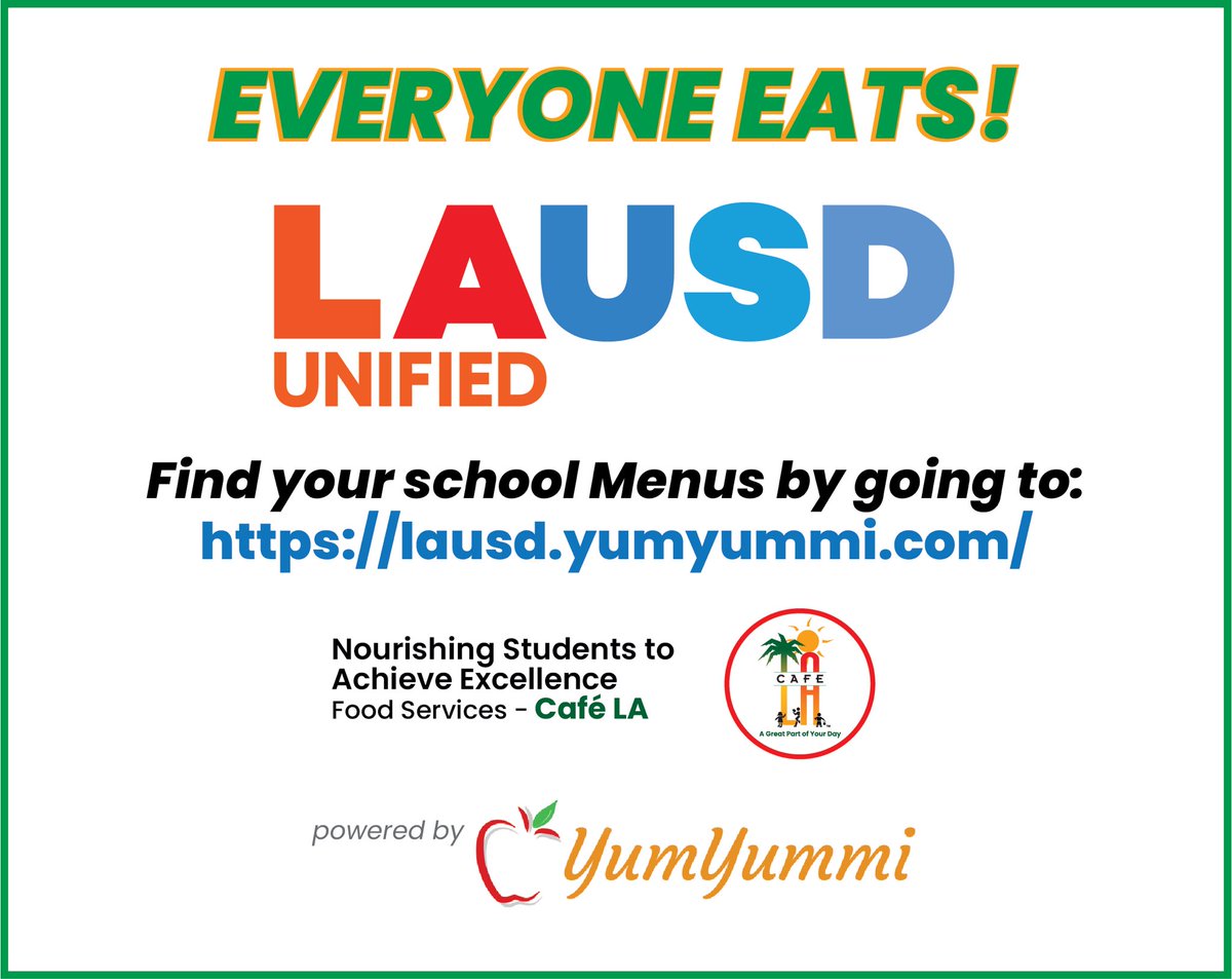 CafeLA_lausd's tweet photo. EVERYONE EATS at LAUSD! Find your school MENUS by going to https://t.co/S0OsioGUf8 or use the QR that works best for your mobile device. https://t.co/FCSqNBYAKR