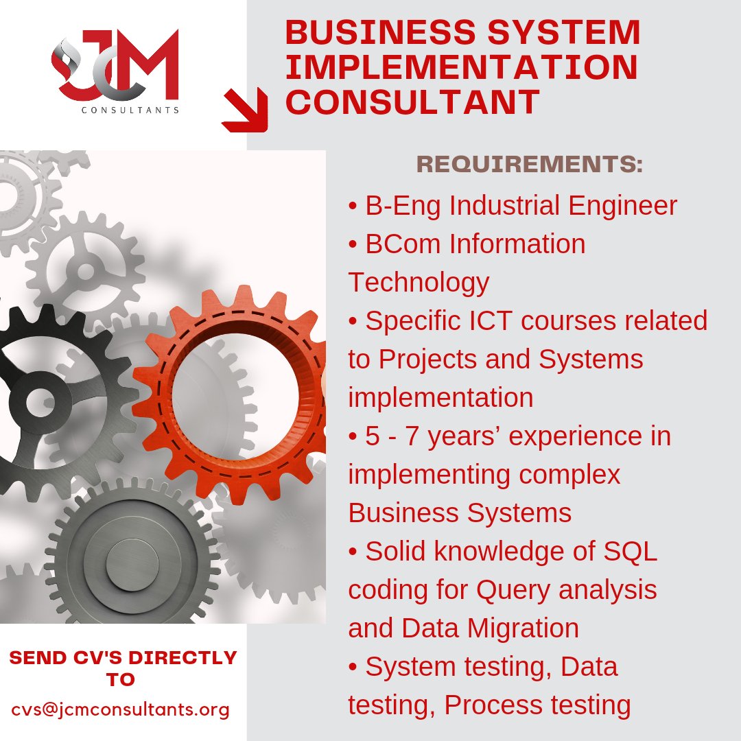 JCM_Consult's tweet image. #SystemsImplementation #ITjobs #JobsinSA #Recruitment
