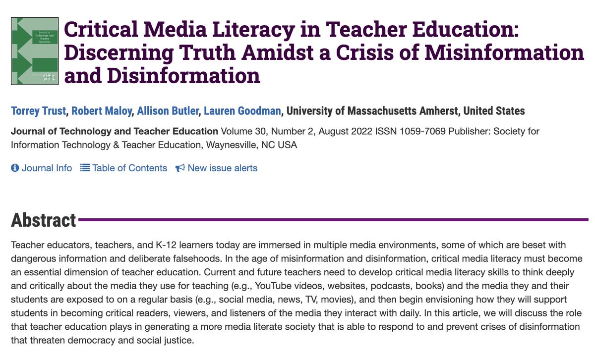 torreytrust's tweet photo. Why do we need critical media literacy in teacher education? Because our future depends on it! 

Read this open access article to learn more: https://t.co/P5tXaVLqJc

And share how you incorporate critical media literacy into your practice. 

#medialiteracy #teacheredchat #edtech https://t.co/LDUMkCyrdE