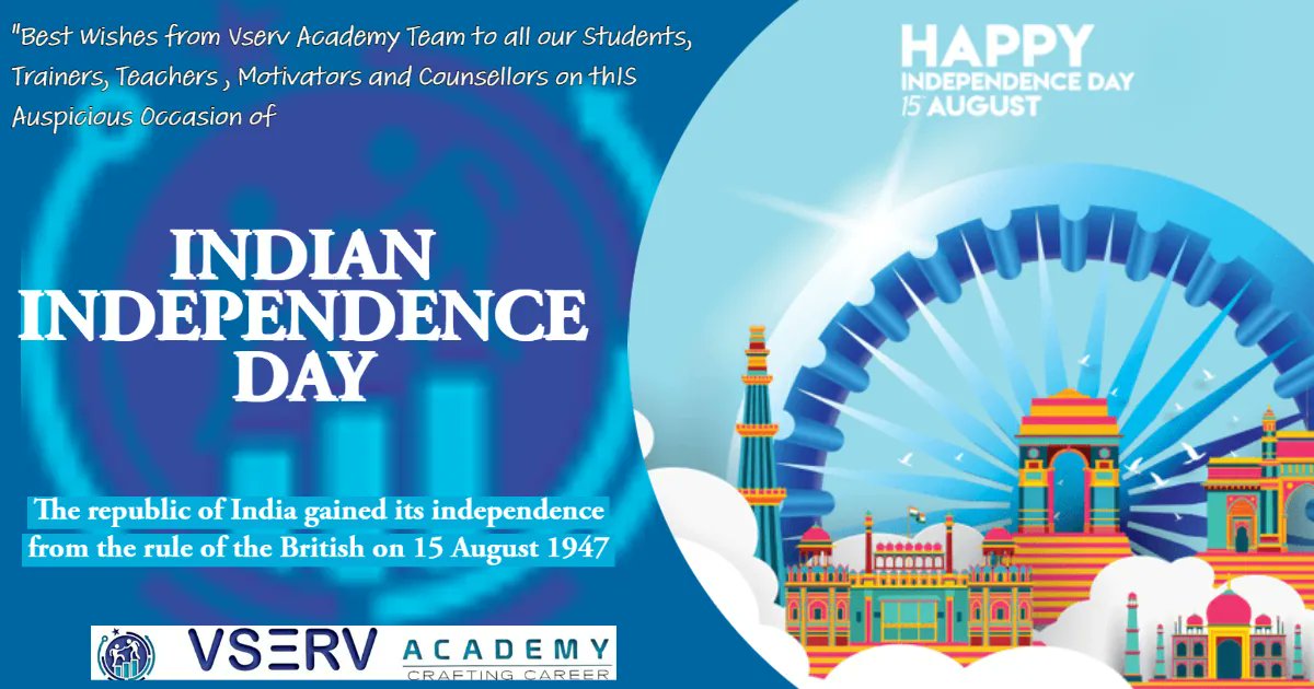 vservacademy's tweet photo. Happy Independence Day to all Indians , and salute to all Freedom Fighters who gave us this Freedom . https://t.co/lkdruRL4Eb