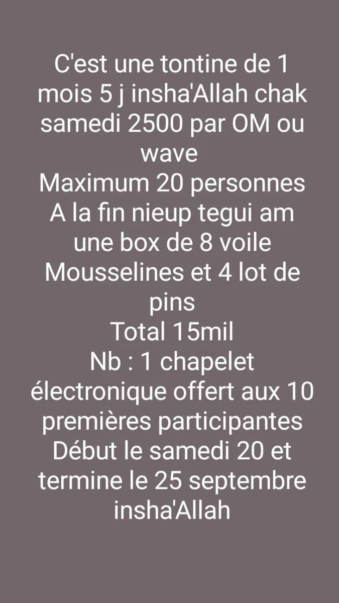 xidma_hijab221's tweet photo. Hello ici on organise une tontine de box contacter nous pour si vous êtes intéressée 
WhatsApp +221773783585
#tontine #xidmahijab #voilemousselines #2eround #box #couleur #voile #aoute #September https://t.co/n0fImf20g7