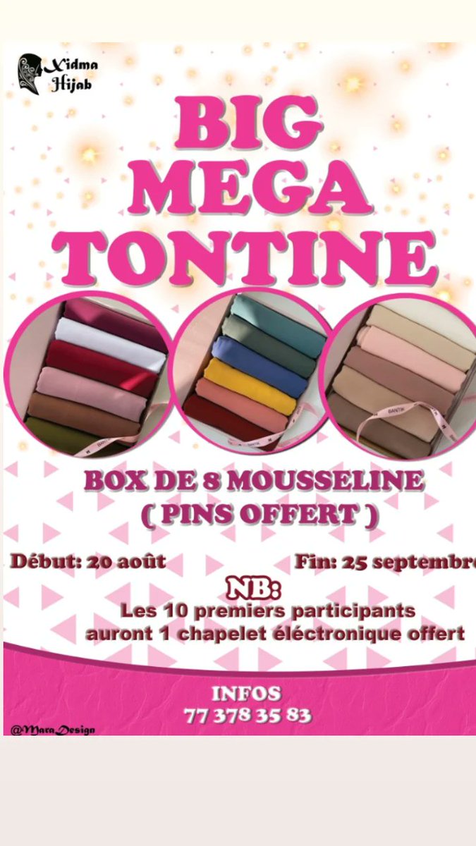 xidma_hijab221's tweet photo. Hello ici on organise une tontine de box contacter nous pour si vous êtes intéressée 
WhatsApp +221773783585
#tontine #xidmahijab #voilemousselines #2eround #box #couleur #voile #aoute #September https://t.co/n0fImf20g7