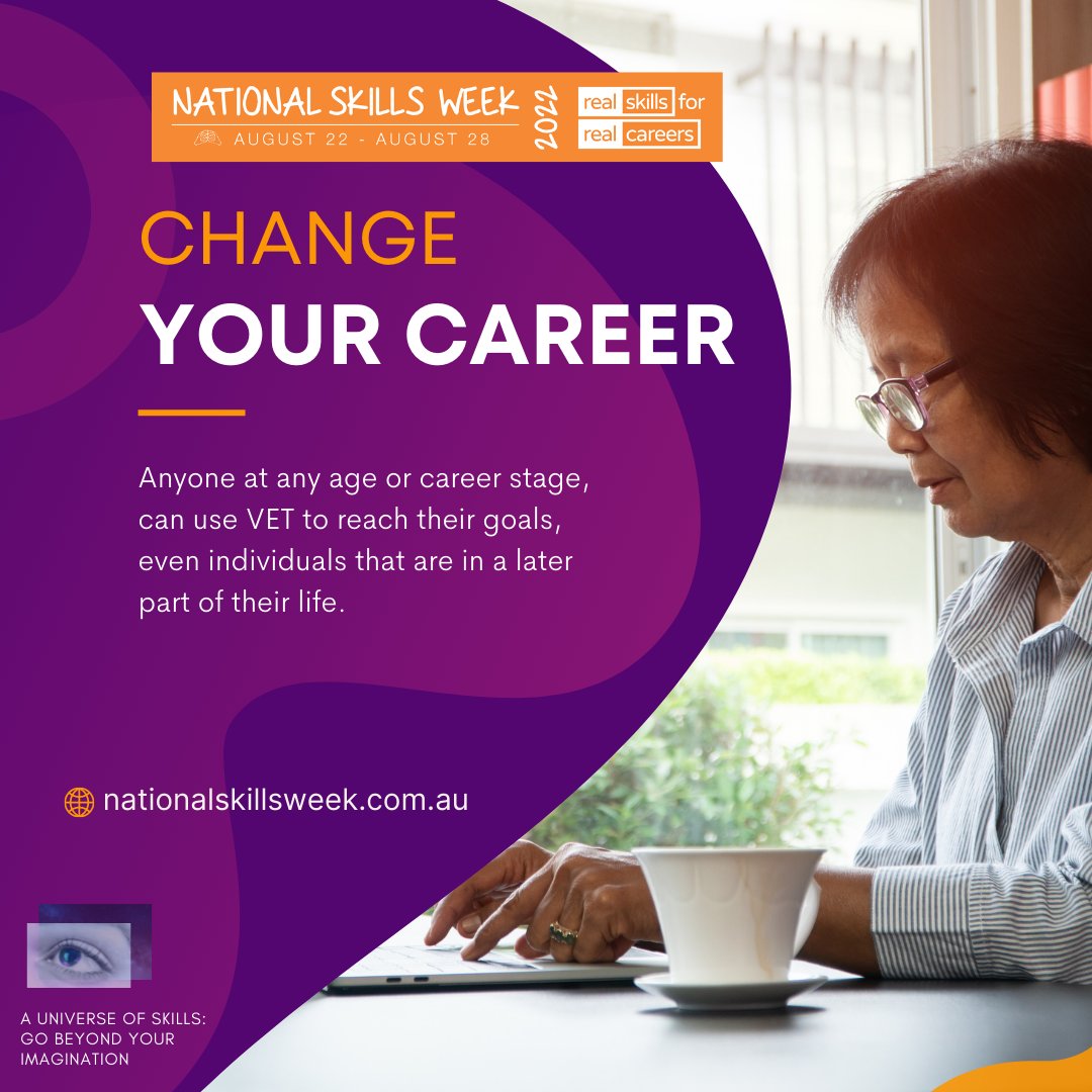 Just because you're already in the workforce doesn't mean you can't go ahead and change your career. #VET is an opportunity to progress further along your career path or find a new one that suits you better. 

Discover more at ow.ly/3mMO50KjqwQ

#nationalskillsweek #careers