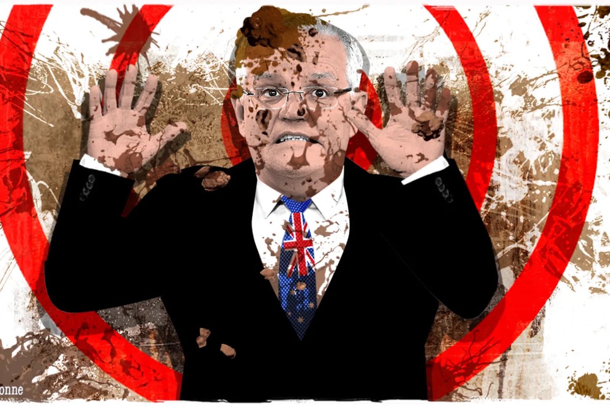 CaraMia200's tweet photo. RC into #MorrisonSh1tshow requrd.#Corruptn,beyond anything Aust has ever seen.Democracy guardrails didn’t contain determind crooked actions of #CultistOaf: Why delegate economy to #EnergyTsars during pandemic? Circmstncs of #ClimateDenialism? Millions to #Murdoch? Cults? #auspol https://t.co/cM9bOlQQvX
