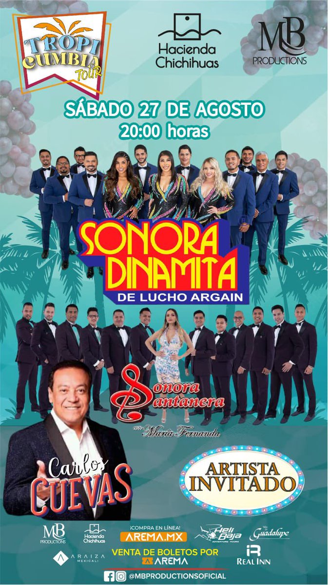 MB Productions (@mbprod2022) on Twitter photo Tropicumbia tour 2022 💃🕺🏻
Sábado 27 de Agosto #haciendachichihuas <a href="/SonnoraDinamita/">Sonora Dinamita Oficial</a> <a href="/elvigia/">Periódico El Vigía</a> <a href="/MBProd2022/">MB Productions</a> <a href="/SandraItzel/">Sandra Itzel</a> <a href="/ensenadanet/">Ensenada.Net</a> #ensenada #BajaCalifornia #Mexicali #Tijuana Tropicumbia tour 2022 💃🕺🏻
Sábado 27 de Agosto #haciendachichihuas <a href="/SonnoraDinamita/">Sonora Dinamita Oficial</a> <a href="/elvigia/">Periódico El Vigía</a> <a href="/MBProd2022/">MB Productions</a> <a href="/SandraItzel/">Sandra Itzel</a> <a href="/ensenadanet/">Ensenada.Net</a> #ensenada #BajaCalifornia #Mexicali #Tijuana