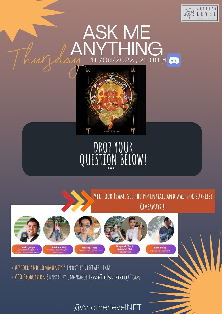 anotherlevelNFT's tweet photo. Thank you again for all Giveaways participants, see you on our 
🕉️AMA session 18/08/22, 21.00 (UTC 14:00)🕉️
Friends and supporters feel free to drop questions in this Tweet 
#NFTs #NFTThailand #ETH #Ethereum #Ganesh #Kanesha #NFTChina #NFTTaiwan https://t.co/zElTE0G2AZ