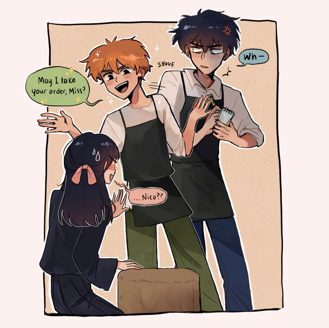 nico gets hired by mark at his cafe.. 
#hookyfanart 