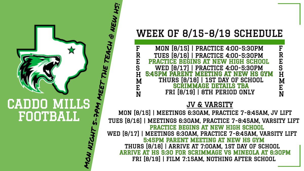 Football Schedule for this week! #Uncommon #TakeNote #FoxPride #NewHighSchool <a href="/CaddoMillsISD/">Caddo Mills ISD</a> <a href="/CaddoMillsHS/">Caddo Mills HS</a> <a href="/CaddoClub/">Caddo Mills Athletic Booster Club</a> <a href="/luke__allison/">Luke Allison</a> <a href="/KodiCrane/">Kodi Crane</a> <a href="/CoachDuece_44/">Bruce Mcdonald</a> <a href="/PrincipalHervey/">Jason C Hervey</a> <a href="/annelysepayne/">Anne Payne</a>