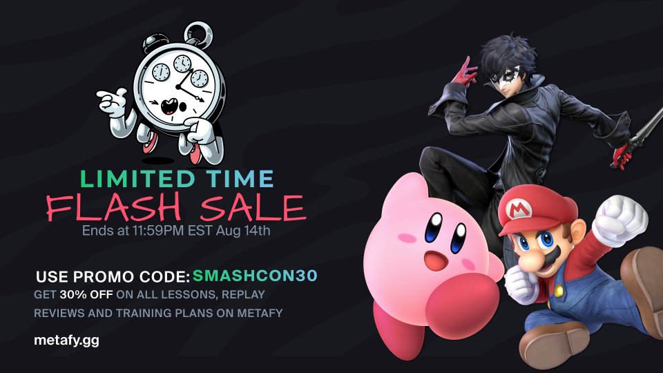 There's only a few hours left until the end of the @TryMetafy Flash Sale! Use the code SMASHCON30 to save 30% on all Metafy sessions, but only until 11:59 PM ET! ➡ metafy.gg