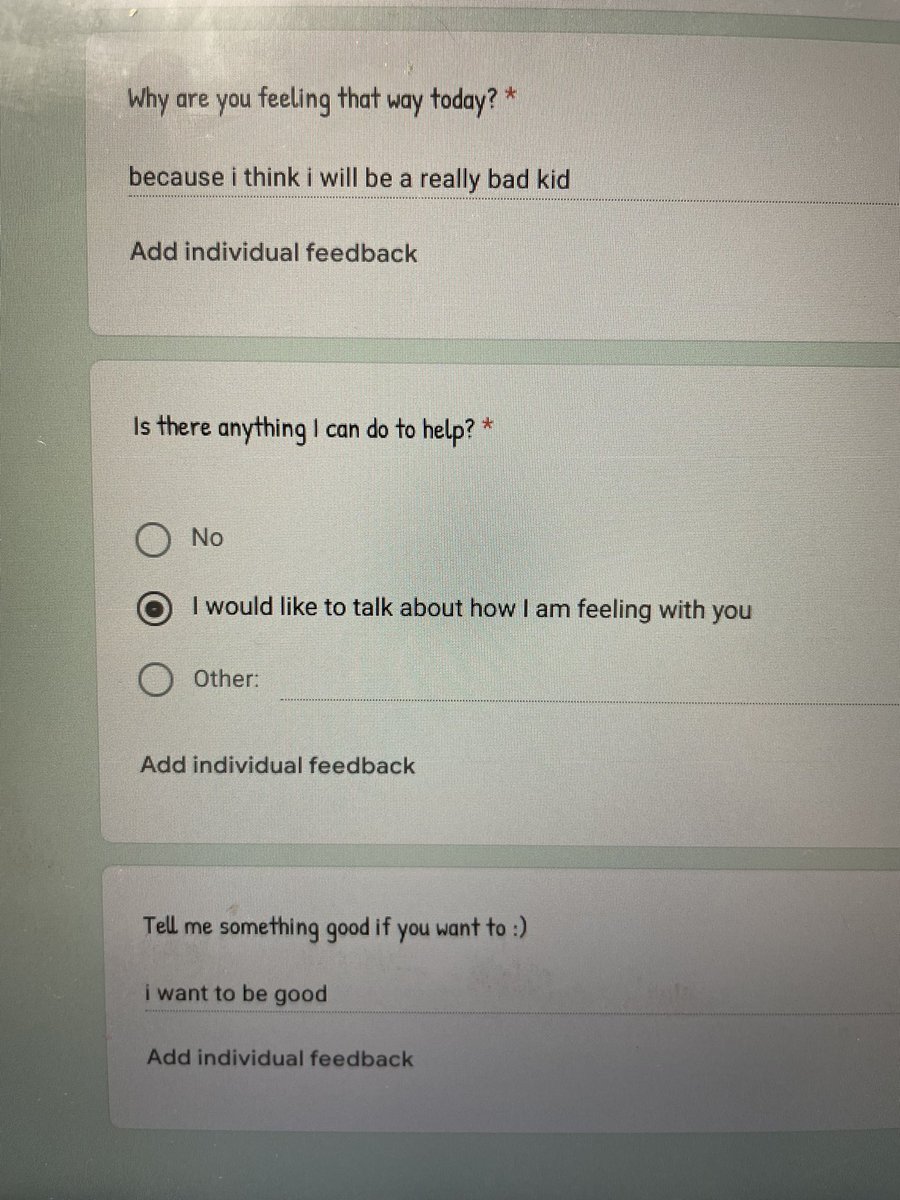 AshleyPearson54's tweet image. 1st photo: “I think I will be a really bad kid➡️I want to be good”🥹 

2nd photo: A 👧🏼 who hasn’t given me a hint of a smile says “you’re the best teacher”! She won’t show it, but I’m so glad she’s thinking it.🥰
#TemperatureChecks
@OkolonaES @JCPSMTSSBehav #Zone2Crew #JcpsDigIn