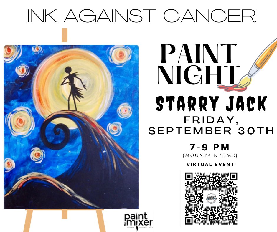 IACCWF's tweet photo. IAC Paint Night- 9.30.22 at 7-9PM (MT).  This is event will be held virtually.  Funds raised at this event will benefit our amazing Cancer Warriors.  To register go to :             https://t.co/4hRP6TDKuT            #painting #inkagainstcancer #cancersucks #jackskellington https://t.co/LJsuT0VQyc