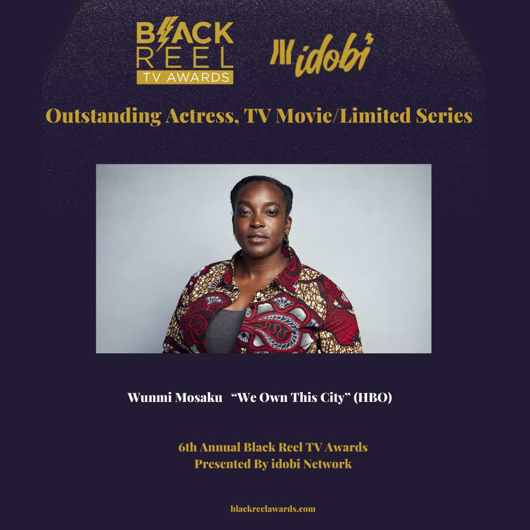 BlackReelAwards's tweet photo. Winner Outstanding Actress, TV Movie/Limited Series: Wunmi Mosaku  “We Own This City” #BoltsTV #BlackReelTVAwards #BlackTelevisionMatters #idobi #idobinetwork #wunmimosaku #weownthiscity https://t.co/5y3Ranscio