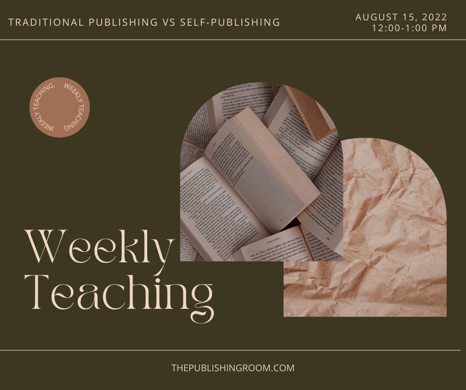 publishing_room's tweet photo. New weekly teaching tomorrow, August 15th, on Traditional Publishing vs. Self-Publishing ✨ We will cover the differences between the two and help you decide which method works best for you! Sign up here: https://t.co/RNF23OlqXy https://t.co/QicjIi5XdR