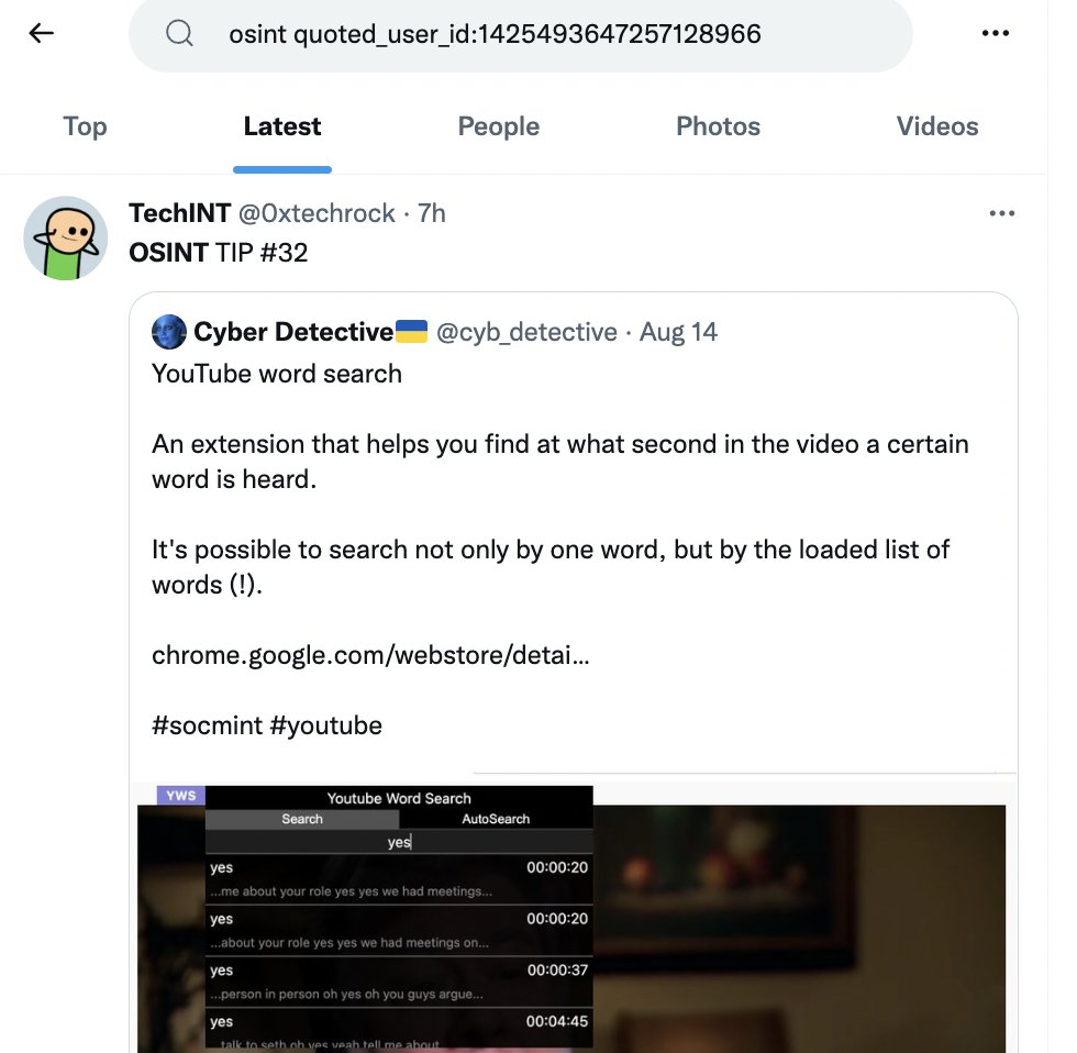 2 little known Twitter advanced search operators:

conversation_id: 1511043783248408577  
(search in all replies to a particular tweet)

quoted_user_id:1425493647257128966 
(see all quoted tweets of a user with a specific ID)

* user ID can be found here tweeterid.com
