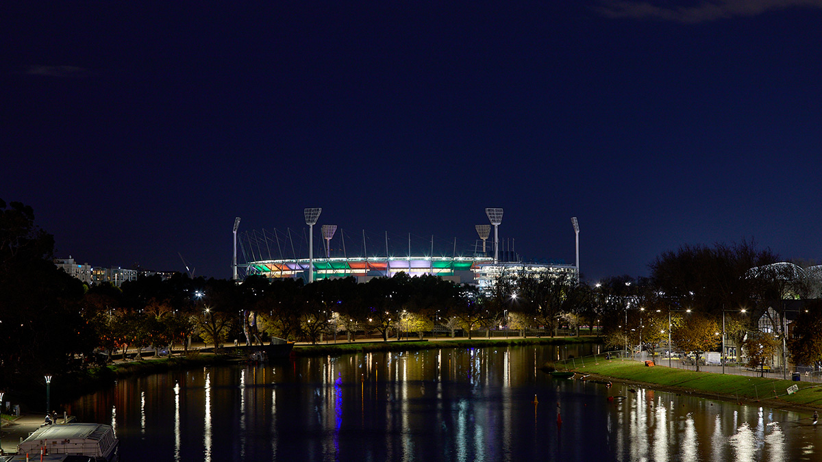 MCG's tweet photo. Tonight, we're lighting up to commemorate the 75th anniversary of India's independence. 🇮🇳 https://t.co/TSz6k3mRCl