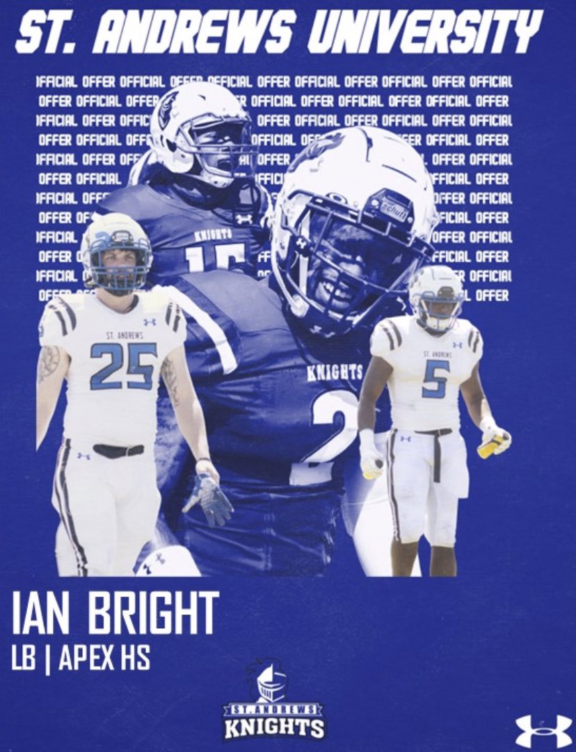 Blessed to receive my first offer to play football at <a href="/StAndrewsFB/">SAU Football</a> Thank you Coach <a href="/freezysmalls/">Freezy Smalls II</a> for believing in me!  Let’s go!! <a href="/CoachMozerka/">Coach Mozerka, Felton Grove HS Football Head Coach</a> <a href="/ApexFBRecruits/">Apex High School Football Recruiting</a>  <a href="/ApexFB/">Apex High School Football</a>