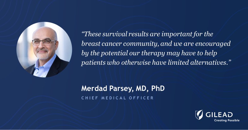 GileadSciences's tweet photo. We are pleased to announce new positive interim results from a Phase 3 study investigating our treatment in patients with HR+/HER2- metastatic breast cancer. Learn more. https://t.co/hxzkBNEync https://t.co/hGtbJbSTwD