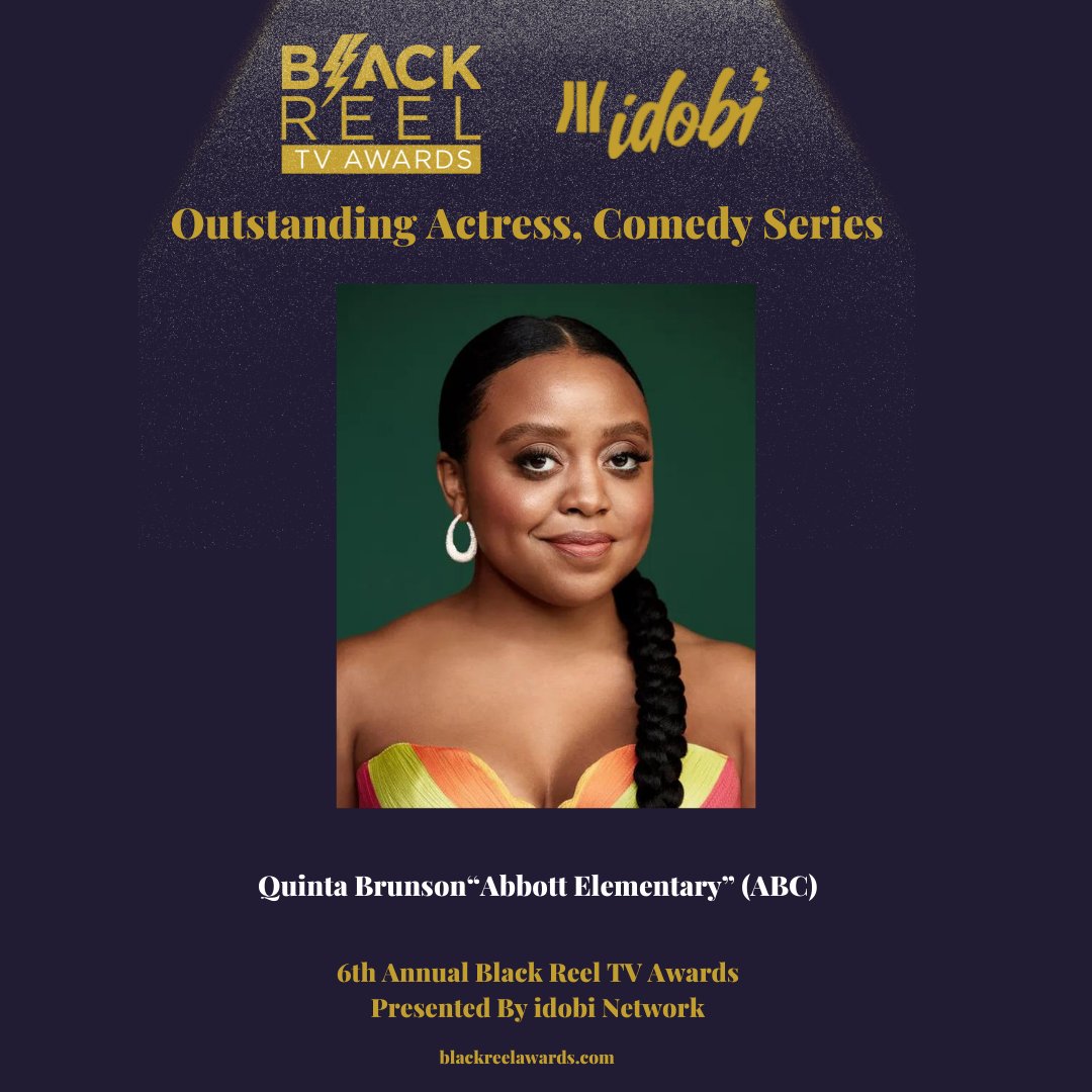 BlackReelAwards's tweet photo. Winner Outstanding Actress, Comedy Series: @quintabrunson @AbbottElemABC  #BoltsTV #BlackReelTVAwards #BlackTelevisionMatters #idobi #idobinetwork #abbottelementary #quintabrunson https://t.co/crfH7eqyB7