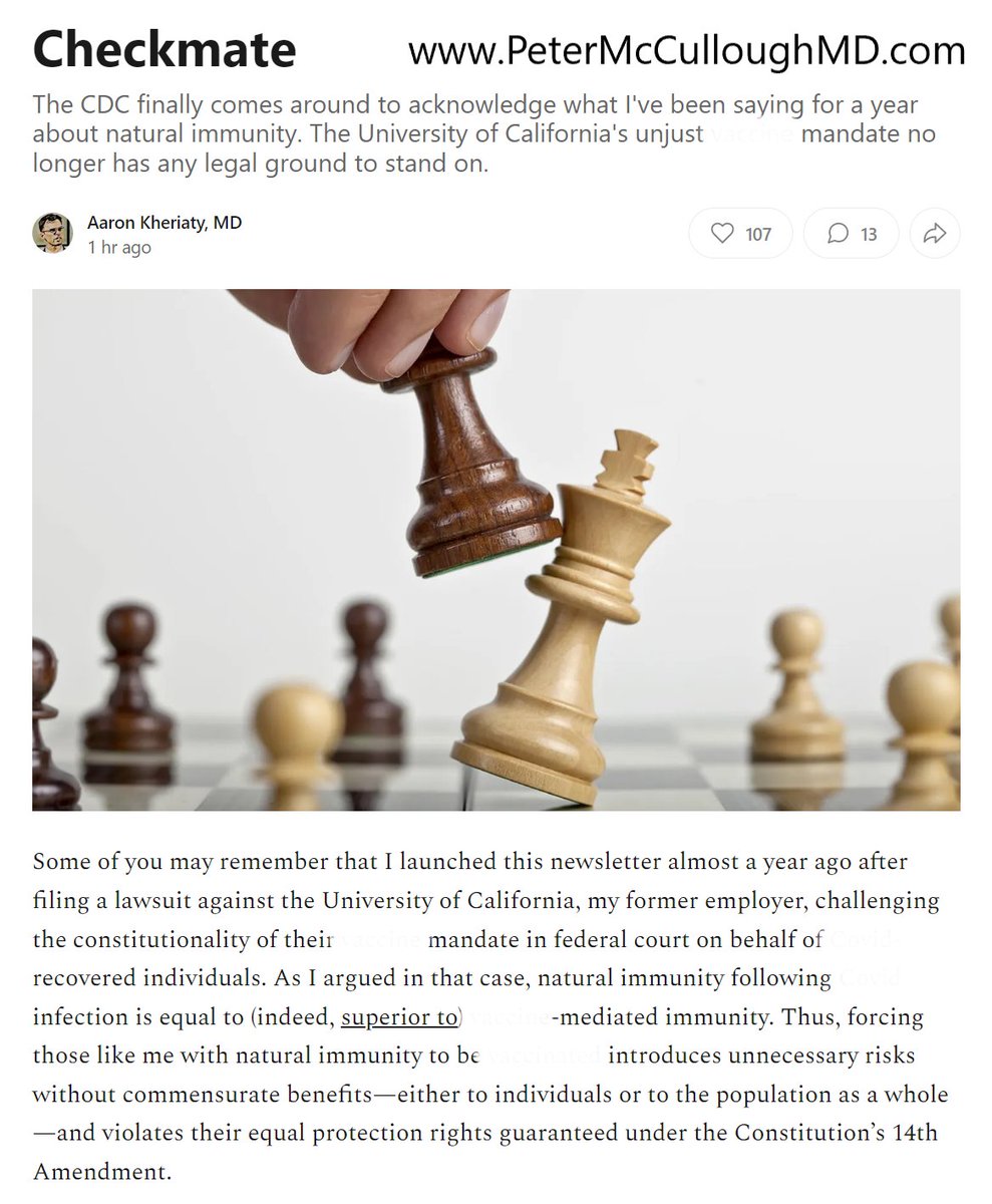 P_McCulloughMD's tweet photo. For many years Dr. Kheriaty was Professor of Psychiatry in good-standing at University of California Irvine (UCI) School of Medicine Director of the Medical Ethics Program.  After the CDC revised guidance this week he just declared checkmate on the UCI for their illegal mandate! https://t.co/1t0naxPqrf